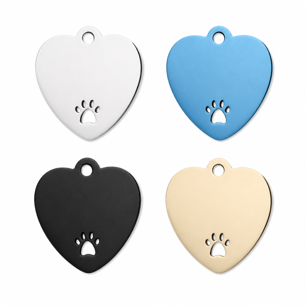 Heart‑shaped Pet name tags.